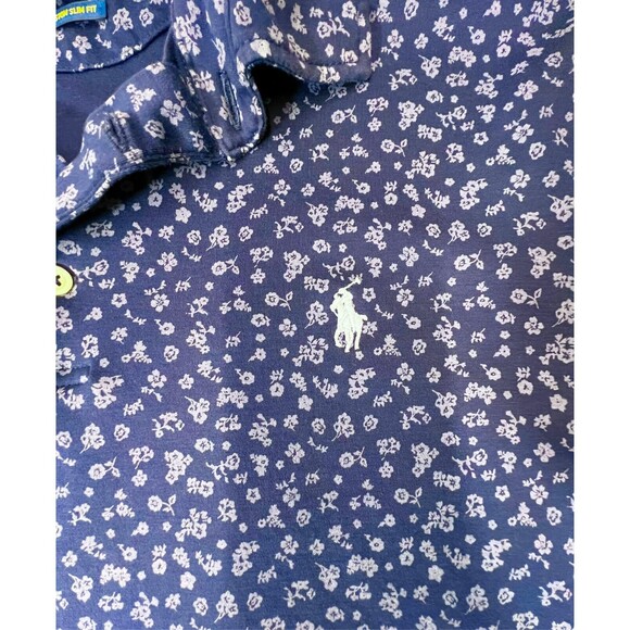 Polo Ralph Lauren Mens Size L Polo Shirt Blue Short Sleeve Floral Embroidered - Picture 4 of 13